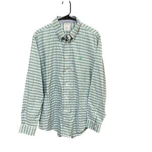 Brooks Brothers Regent Oxford button up shirt men L green blue plaid non-iron